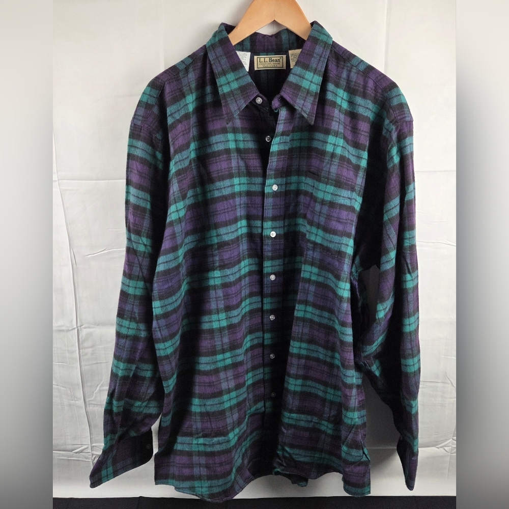 Vtg LL Bean Flannel Shirt Mens 2XLT Multicolor Long Sleeve Button Up Plaid USA